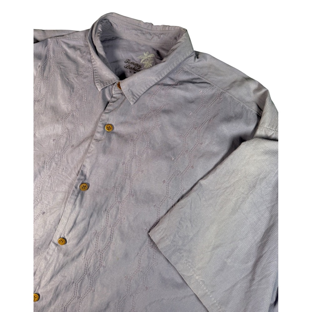 Tommy Bahama XXL Shirt Mens Short Sleeve Silk Blend Button Up Light Blue Pattern